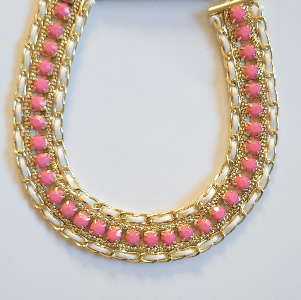 New! Statement Necklace Gold-tone Pink Double Row Fashion Necklace Boho Necklace - Picture 3 of 5